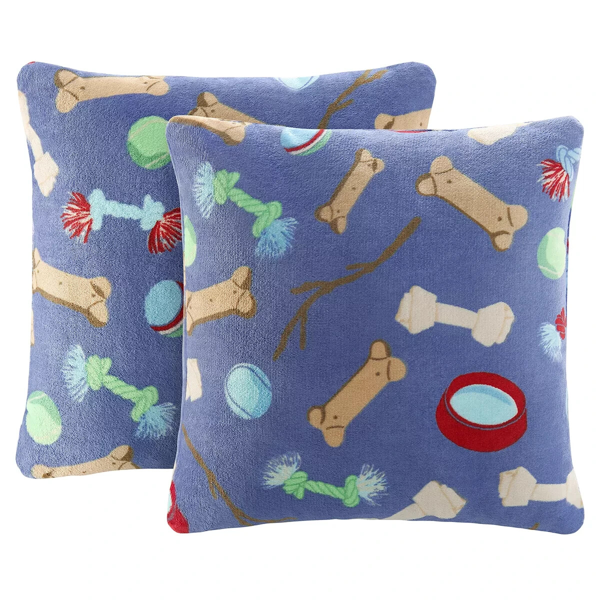 NEW Plush Throw Pillows Set of Dog Bone Toss Pattern on blue 16 inches  square