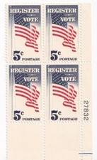 STAMP US SCOTT 1249 "Register Vote" 5 CENT 1964 MNH PB OF 4 LR - A