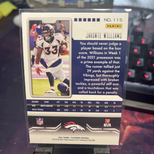 2021 PLAYBOOK SPARKLE RC JAVONTE WILLIAMS DENVER BRONCOS - Picture 2 of 2