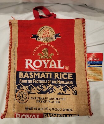 Royal Basmati Rice Tote Bag Zip Handles Heavy Duty Woven Storage Burlap EMPTY!
