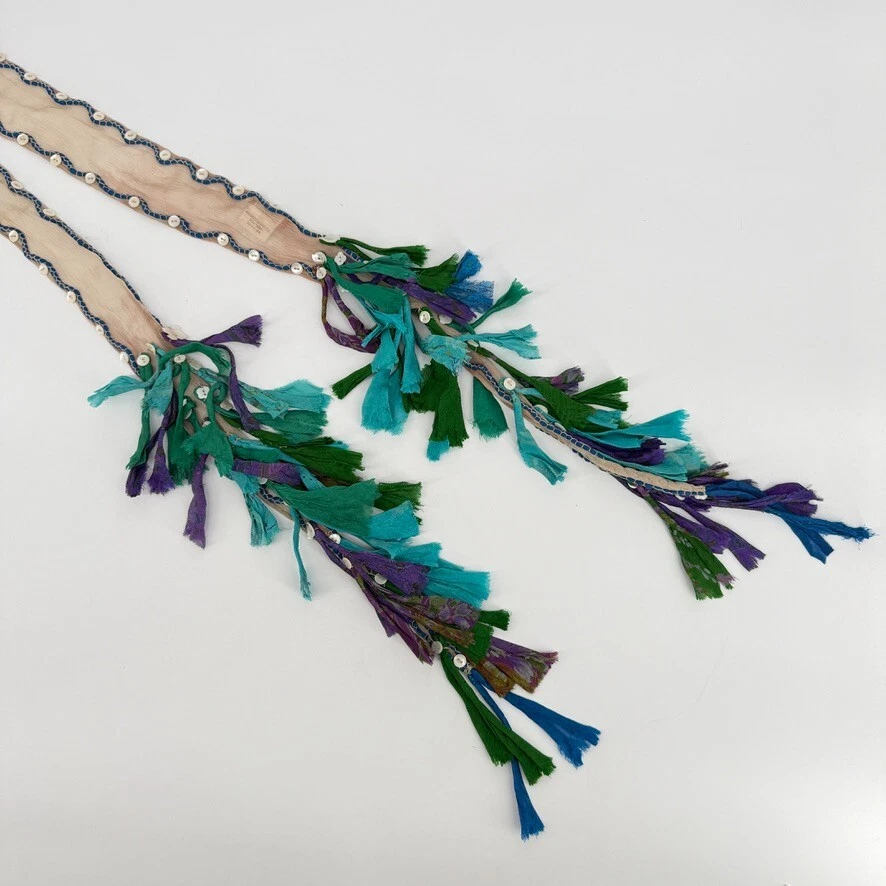 Chan Luu Silk Scarf Belt Multicolor Boho Fringe Wrap Choker Y2K Hippie Festival - Image 3 of 4