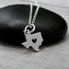 925 Sterling Silver Texas Heart Necklace - Texas Heart Charm - Texas State Jewel
