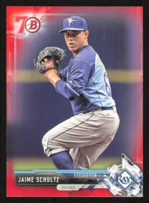 2017 Bowman JAMIE SCHULTZ Red 70th Border Baseball card TAMPA BAY RAYS