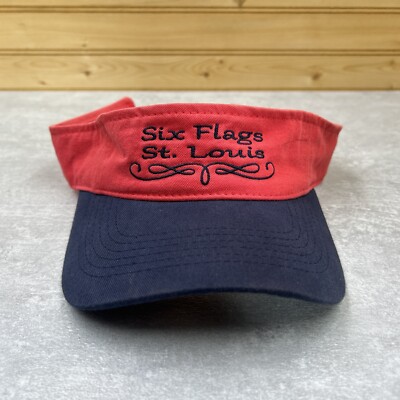 SIX FLAGS St. Louis Sun Visor Hat Cap ONE SIZE Red Blue