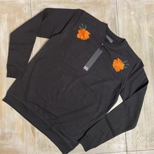Mens Sweatshirt Small Flower Embroidered Jumper Black King Kouture RRP �45