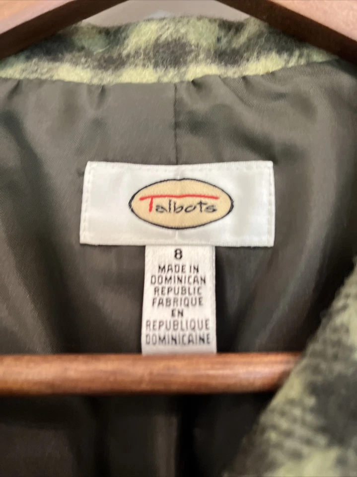 Chaqueta De Colección Talbots Botón Frontal Talla 8 Mezcla de Lana Verde Pata de Gallo Cuadros Clásica Foto 3 de 4