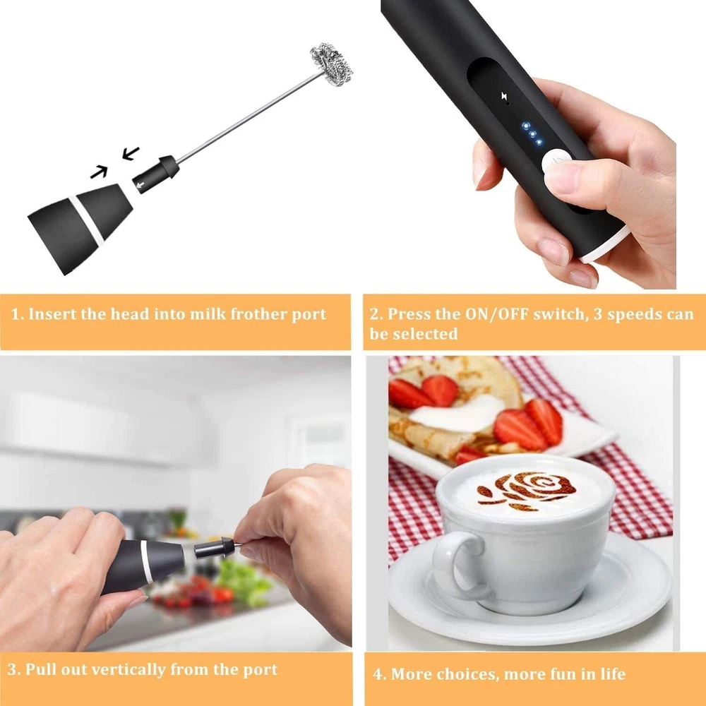 Milk Frother Handheld, Immersion Blender Cordlesss Foam Maker USB Rechargeabl...