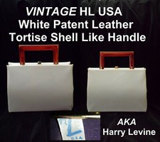 White Patent Leather Tortoise Look Handle Harry Levine Handbag - RARE HL PURSE