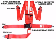 LATCH & LINK 5 POINT FLOOR MOUNT RACING HARNESS SIGNATURE SERIES SFI 16.1 RED