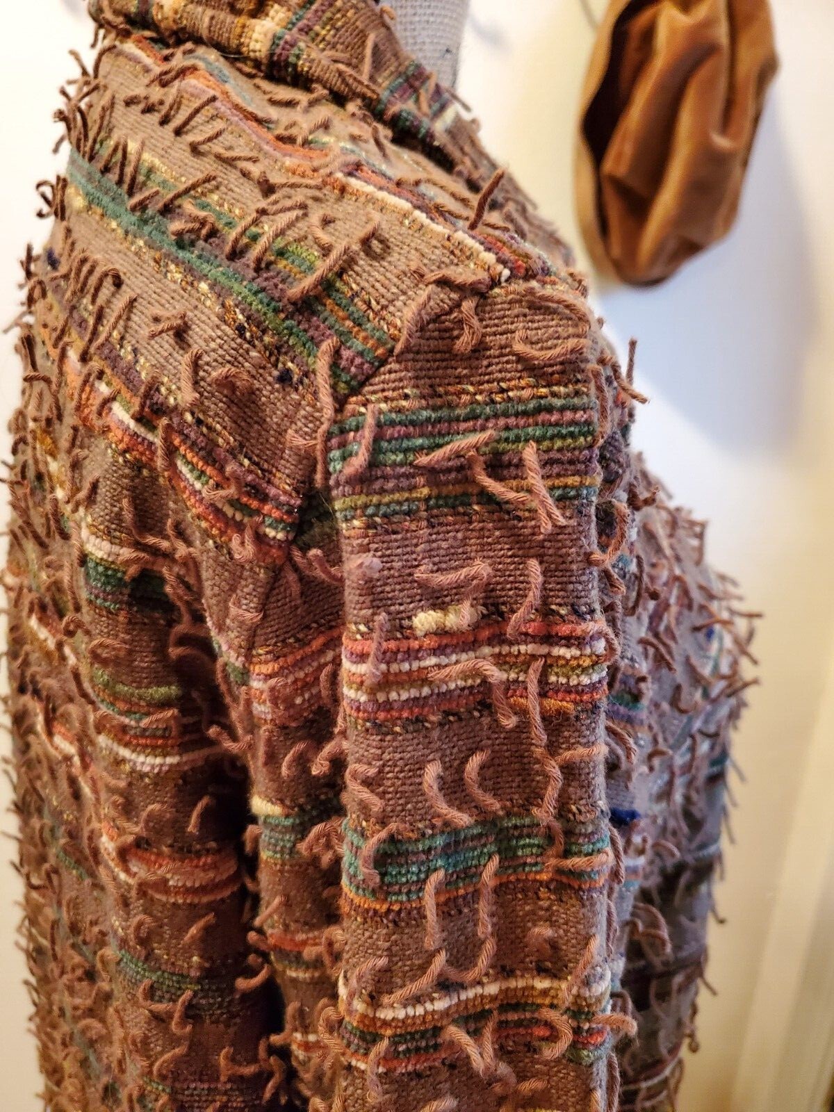 Vtg Brown Cotton Poly Pulled Thread Designer Wome… - image 3