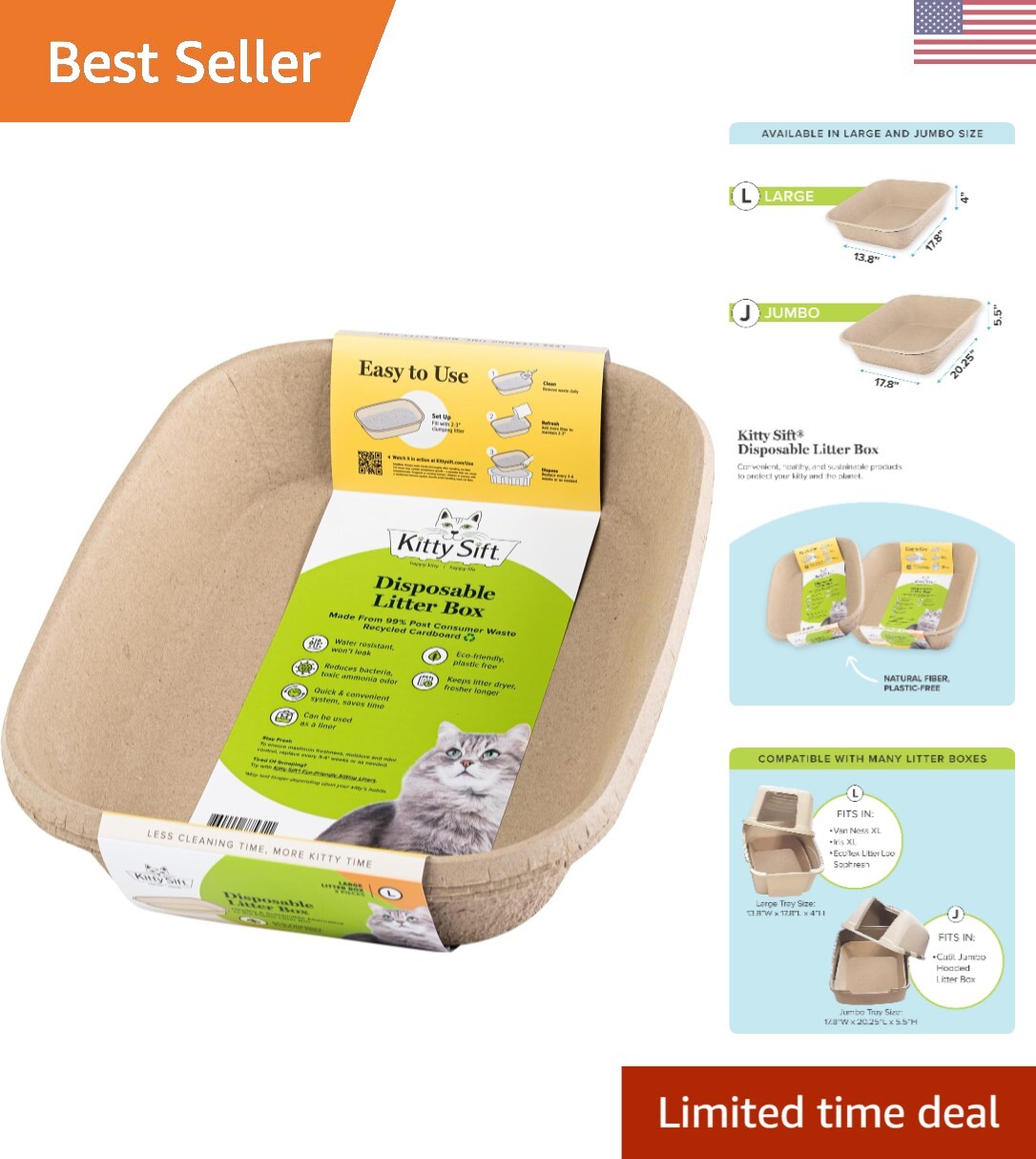 6-Pack Disposable Cat Litter Box, Sustainable, Clean - Large