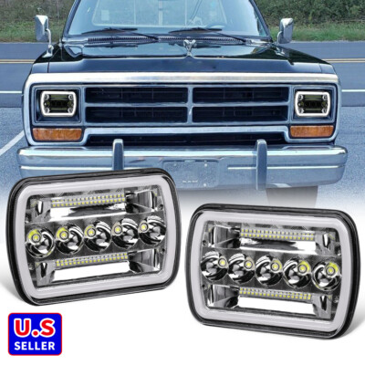 Fit Dodge D100 D150 D250 D350 1981-93 Chrome LED Headlights Hi-Lo DRL Turn Lamp