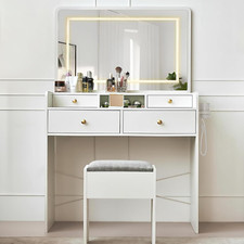 Vanity Desk with Mirror and Lights, Makeup Vanity Table with Drawers, Storage St