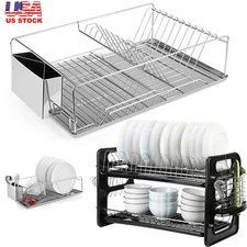 2 Types Kitchen Dish Cup Drying Rack Drainer Dryer Tray Cutlery Holder Organizer