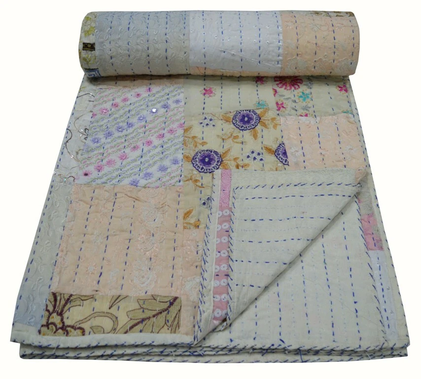 Colcha manta de algodón con estampado de retazos indios hecha a mano doble Kantha Foto 2 de 4