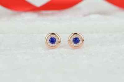 1.00Ct Lab-created Sapphire & Diamond Halo Stud Earrings 14K Rose Gold Finish