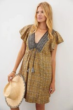 Anthropologie Astrid Tunic V Neck Floral Printed Lace Flutter Sleeve Dress New M