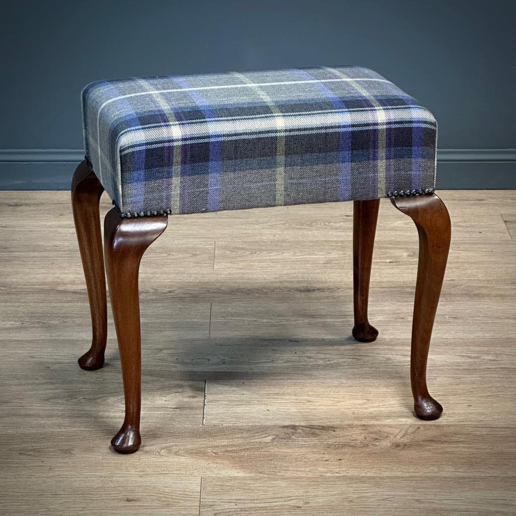 Attractive Vintage Mahogany Queen Anne, Newly Upholstered Stool