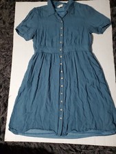 Hidden Valley Retro Button Down Blue Medium Shirt Dress Pockets 