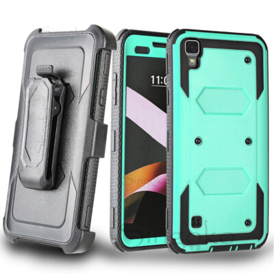 LG X POWER REFINED ARMOR Belt Clip Stand Green Phone Case Cover SCREEN  PROTECTOR