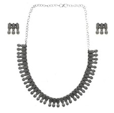 Silver-Plated Choker Necklace  Earrings Set For Women  Girls Party Wear Set