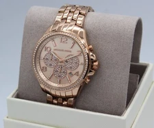 NEW AUTHENTIC MICHAEL KORS PILOT ROSE GOLD CHRONO CRYSTALS WOMEN'S MK7251 WATCH