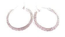 CRYSTAL RHINESTONE DOUBLE PAVED HOOP EARRINGS CRYSTAL 2 INCH HOOPS SILVER TONE