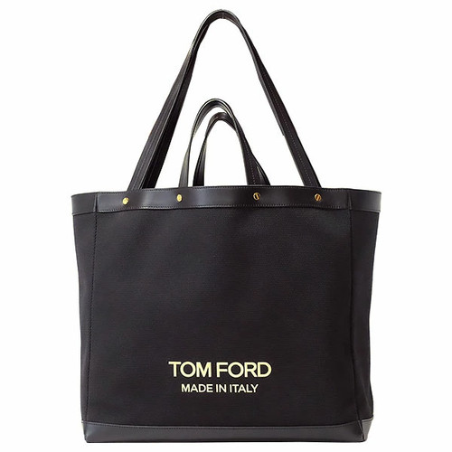 TOM FORD Tom Ford T-screw logo canas tote bag black x gold canas x leather