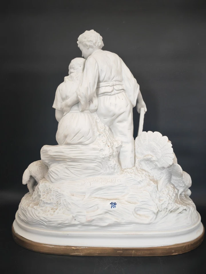 Imposant groupe en porcelaine biscuit signé d’après Joseph d’Asté scène paysanne - Photo 3/4