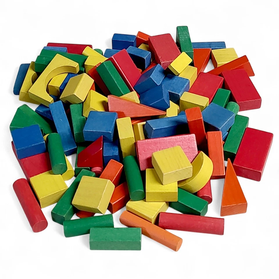 Over 3.5+ Pounds Vintage Playskool Colored Wooden Building Blocks - Image 2 of 4