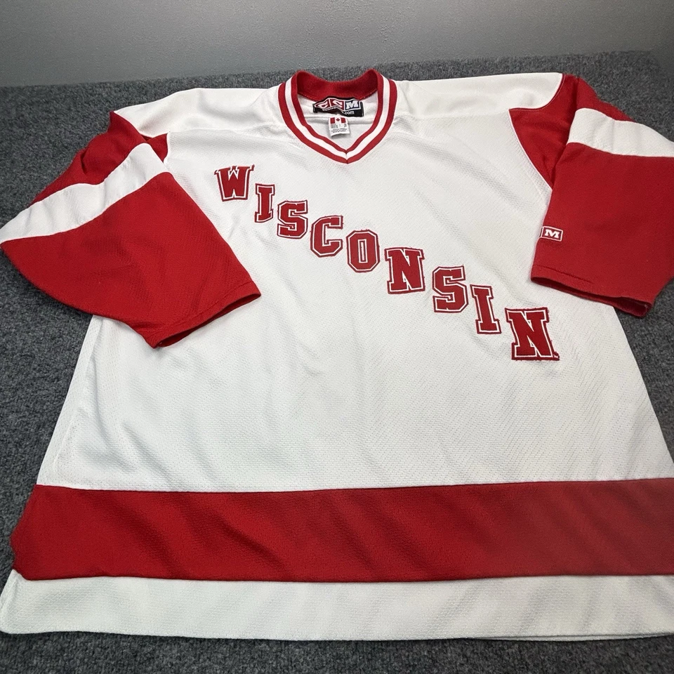 Camiseta deportiva de hockey CCM Wisconsin Badgers XL 90s Y2K de colección NCAA College hecha en Canadá Foto 4 de 4