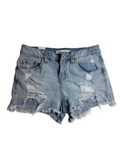 Almost Famous Denim Shorts Womens 2 Light Wash Cutoff Distressed High Rise Hem