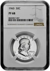 1960 50C Proof Silver Franklin Half Dollar NGC Graded PF 68 White Coin