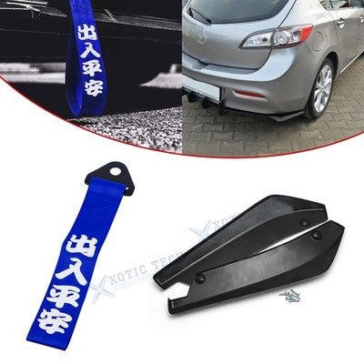 Sporty Style Rocker Canard Splitters Diffuser+Tow Strap For Mazda 3 6 MX-5 Miata