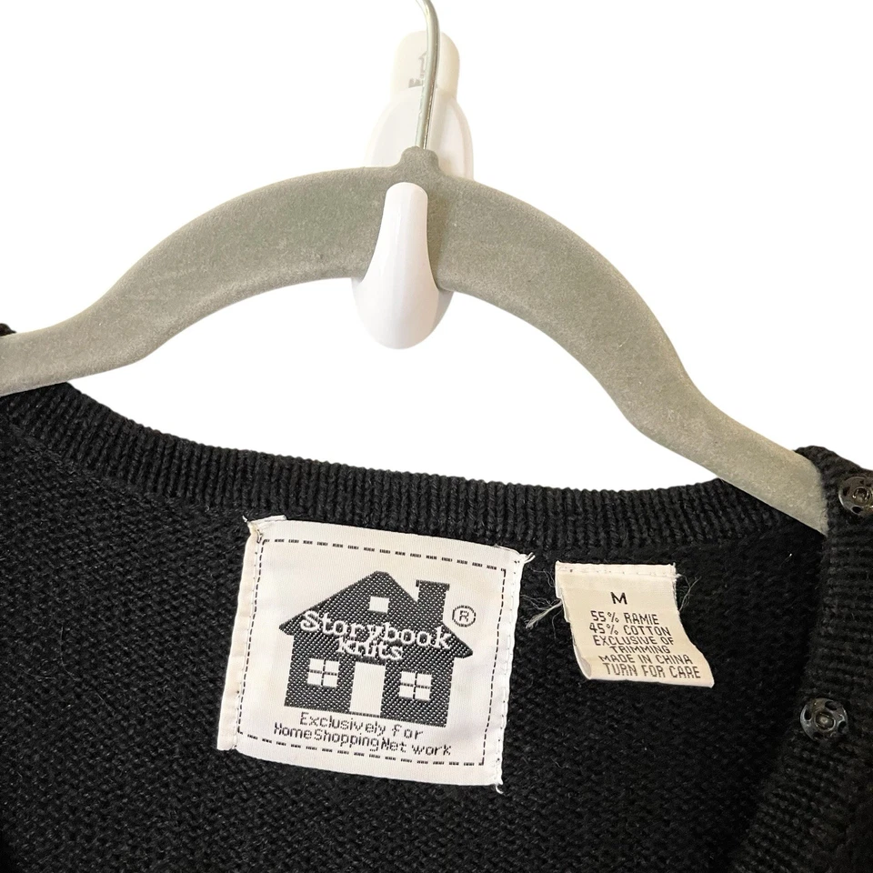 Storybook Knits Fabulous Long Button Embellished Cardigan Sweater Solid Black M - Image 4 of 4