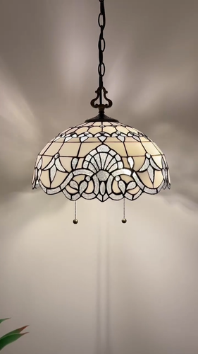 Tiffany Style Hanging Lighting White Stained Glass Baroque Style 75'H*16"W*16"D - Video 1 von 1