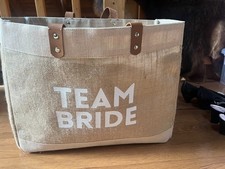 Team Bride Tote- Burlap with Faux Leather Straps