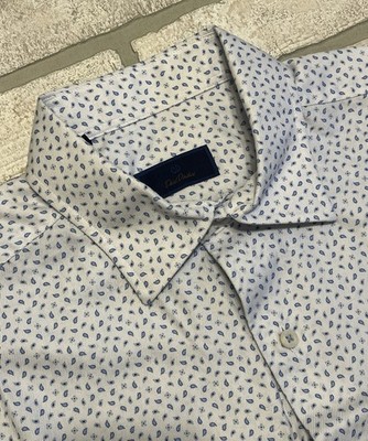 David Donahue Dress Shirt Mens Large White Micro Print Button Up Short Sleeve