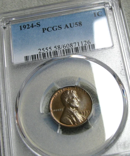 1924-S Lincoln Cent Wheat Penny ---- PCGS AU-58 Graded Coin ---- #807C