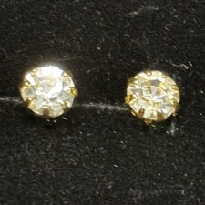 Vintage Gold Tone Clear CZ Stud Earrings Classic Solitaire Style