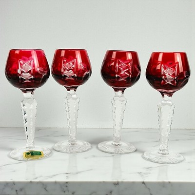 Lausitzer Glas Ruby Cut to Clear Cordial Glasses Set 4 German