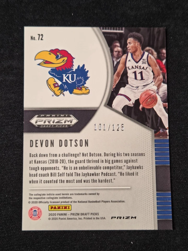 2020-21 Prizm Draft Picks - Devon Dotson #72 Red Fast Break Prizm /125 (RC) - Image 2 of 2
