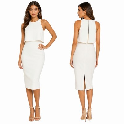 NEW Likely Shayna Cocktail Dress Ruffle Bodice Overlay White Women Size 10 