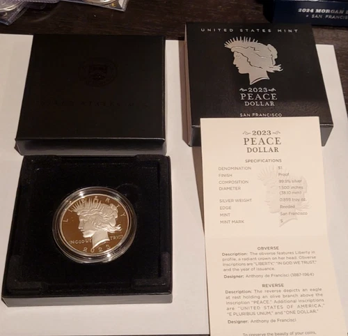 2023 S Peace Silver Dollar Proof W Box and COA