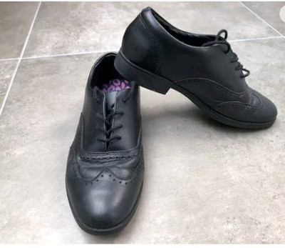 Clarks Girls' Black Leather Lace Up School Shoes UK 5E UK