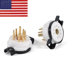 USA 2pcs 9pin Ceramic Tube Socket Machine Made Gold Pin for 12AX7 EL84 6922 6DJ8
