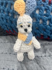 Handmade Mini Crochet Stuffed Animal White with Yellow Blue Ears Scarf