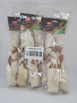 Lot of Three - 2 Pack Hartz Combo Rawhide Pig Skin Chews 10'' Braid Large Dog 