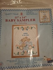 Jack Dempsey Stamped Embroidery Cross Stitch 11 X 14 Baby Sampler Bear Bunny