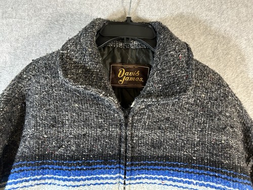 David James Cowboy Aztec Native Knit Zip Up Quilt Lined Jacket Sz L Blanket Grey - Picture 5 of 14